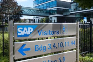 Multiple-panel directory sign at SAP, directing visitors to various buildings and areas