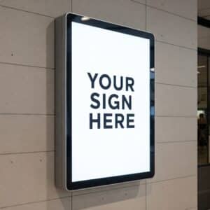 Retail digital display with placeholder text.