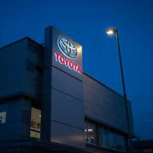 Watchfire LED signage at a Toyota dealership, providing visibility at night.